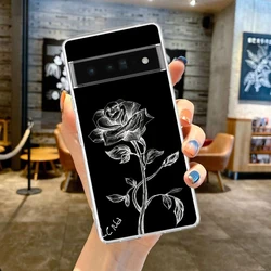 Elegant Black Flower Shockproof Silicone Phone Case - Transparent Protective Cover - Pixel 5 (B1)
