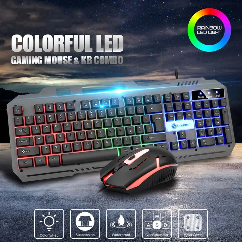 

104 Key Gamer Keyboard And Mouse RGB Backlit Gaming Keyboard Mechanical Feel Wired Keyboard Mouse For PC Computer Game Accessory
