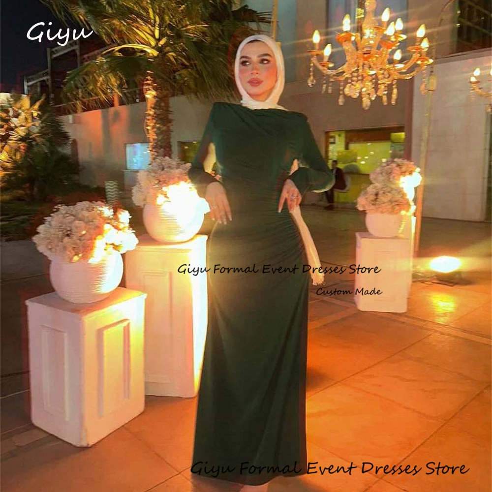 

Giyu Straight Pleat Prom Gown for Women Saudi Arabia Floor-Length Full Sleeve Vestidos De Fiesta Elegantes Para Mujer 2024