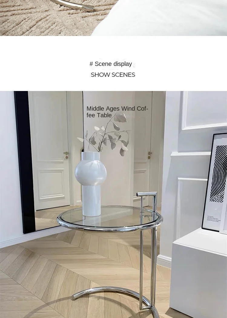 Description Picture 5 of itemX&D Retro Lift Transparent Tea Table Stainless Steel Internet Celebrity Photo Glass Round Ins Home Sofa Side Table Coffee Table