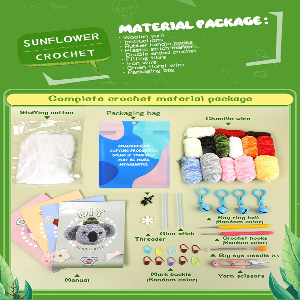 Crochet Animal Kit For Beginners With Video Tutorial Cotton Knitting Yarn  Thread Needles Hook Knit Tool Set Diy Craft Acc - AliExpress