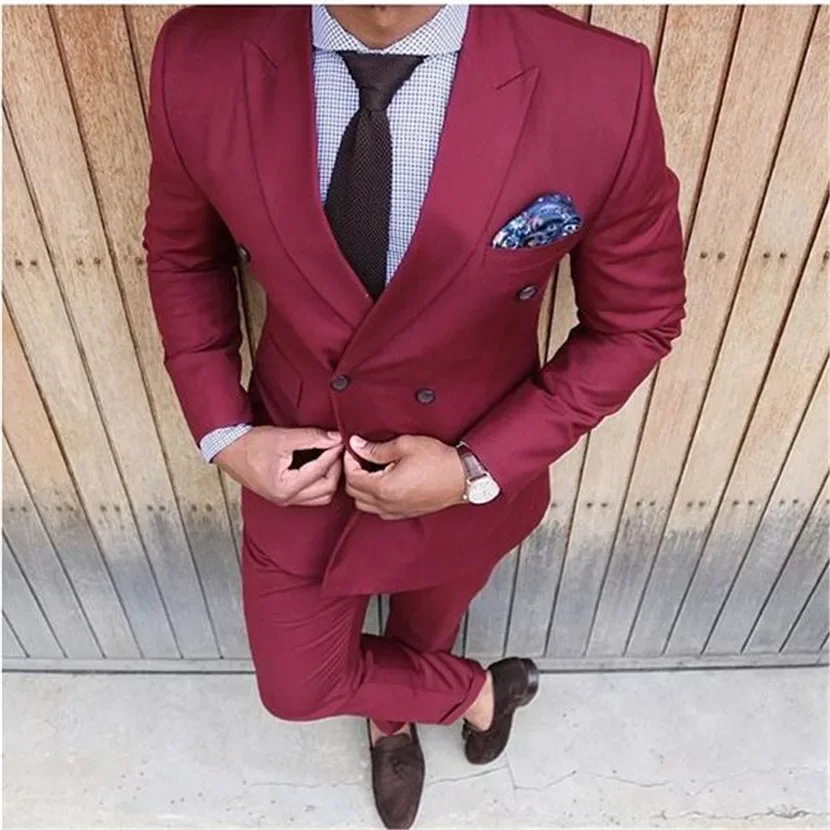 Red Slim Fit Men's Wedding Suit Groom Tuxedo 2 Pieces Best Man Blazer Business Suit Handsome Costume Homme Terno Masculino