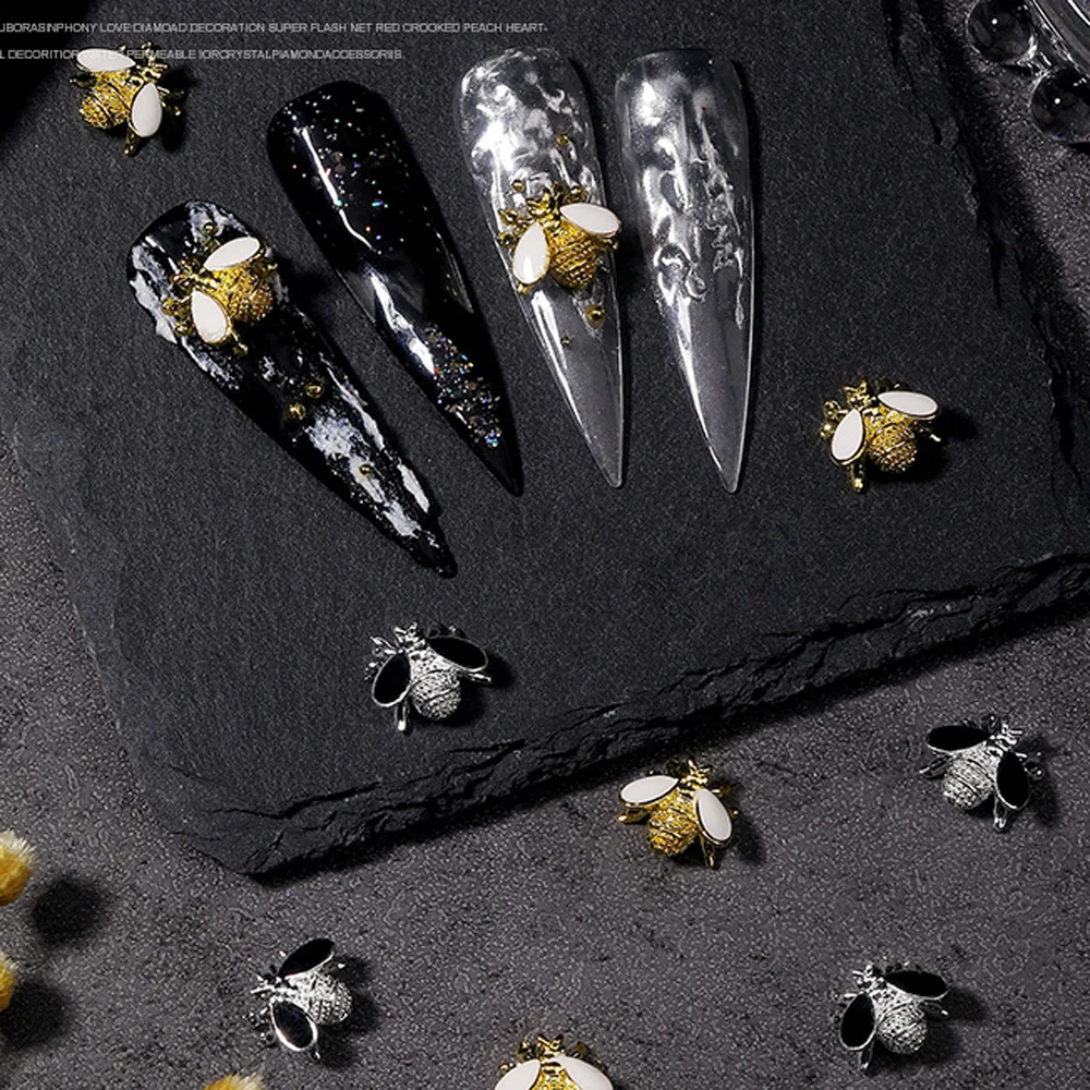 10pcs Bees Insect Series Nail Art Charm 3D Chic Mini Cute Metal Alloy Bee Nail Decor Parts Luxury Gothic Nail Art Accessories