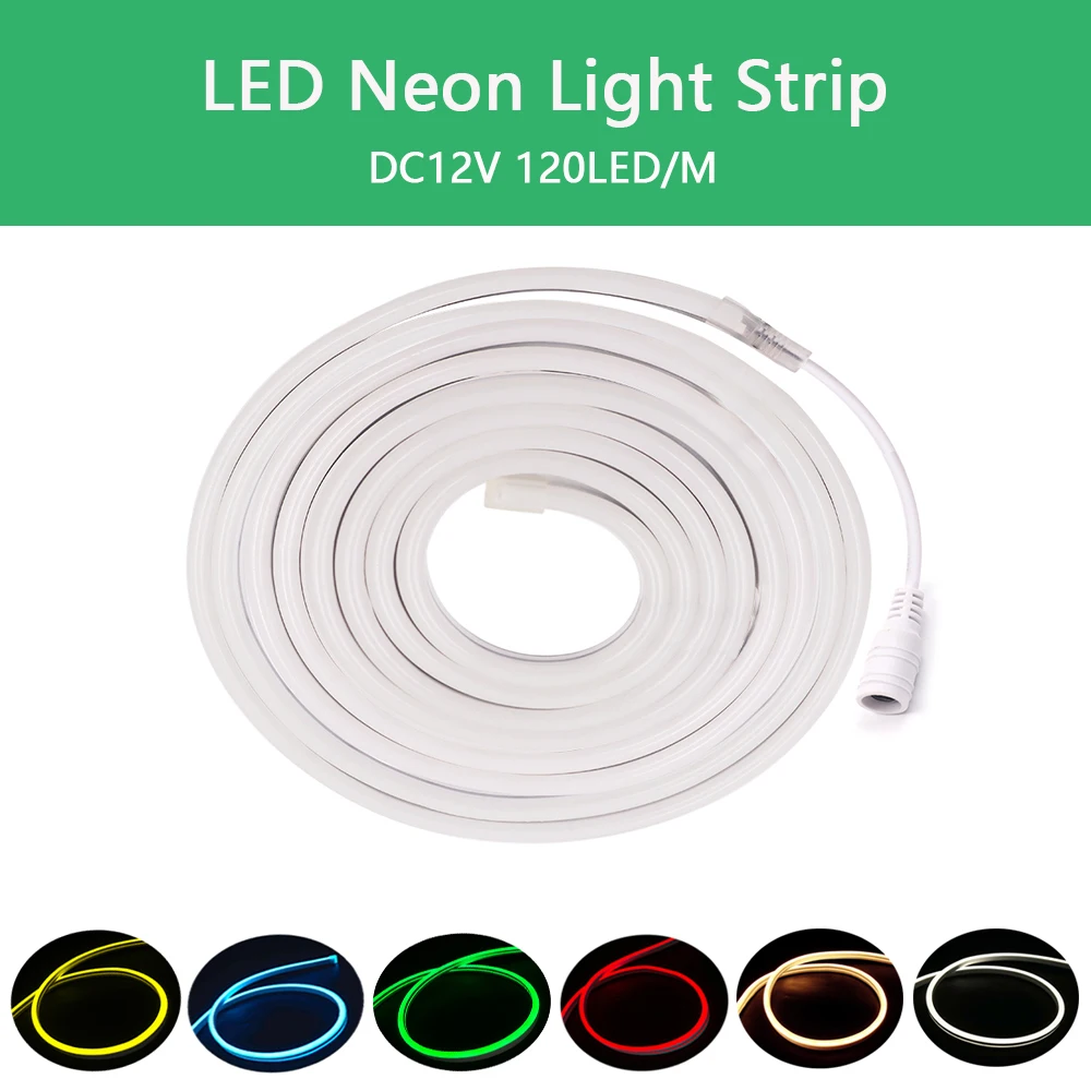 DC12V Neon Light Strip 120LED/M Flexible 2835 Waterproof Connector Power Set for Lighting Decoration