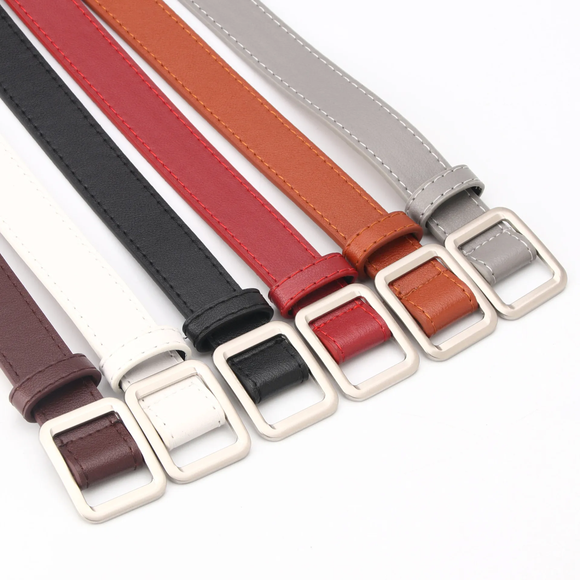 

Simple Needle-Free Punch-Free Student Jeans Belt Casual PU Leather Square Buckle Solid Color Belts for Women Waistband