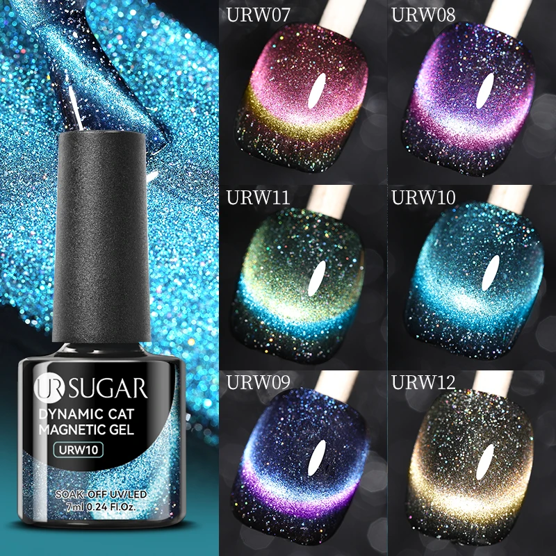 UR SUGAR 7ml Cat Magnetic Gel Nail Polish Semi Permanent Dynamic Glitter Reflective Nail Gel Soak Off UV Gel Nail Art Varnish