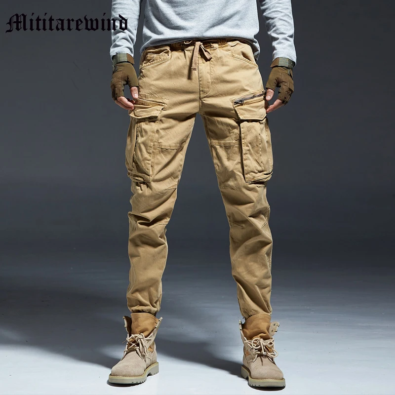 

Four Seasons Outdoor Casual Men's Pants Pure Cotton Loose Trousers Multi Porkets Cargo Style Solid Versatile Military Vibe Youth