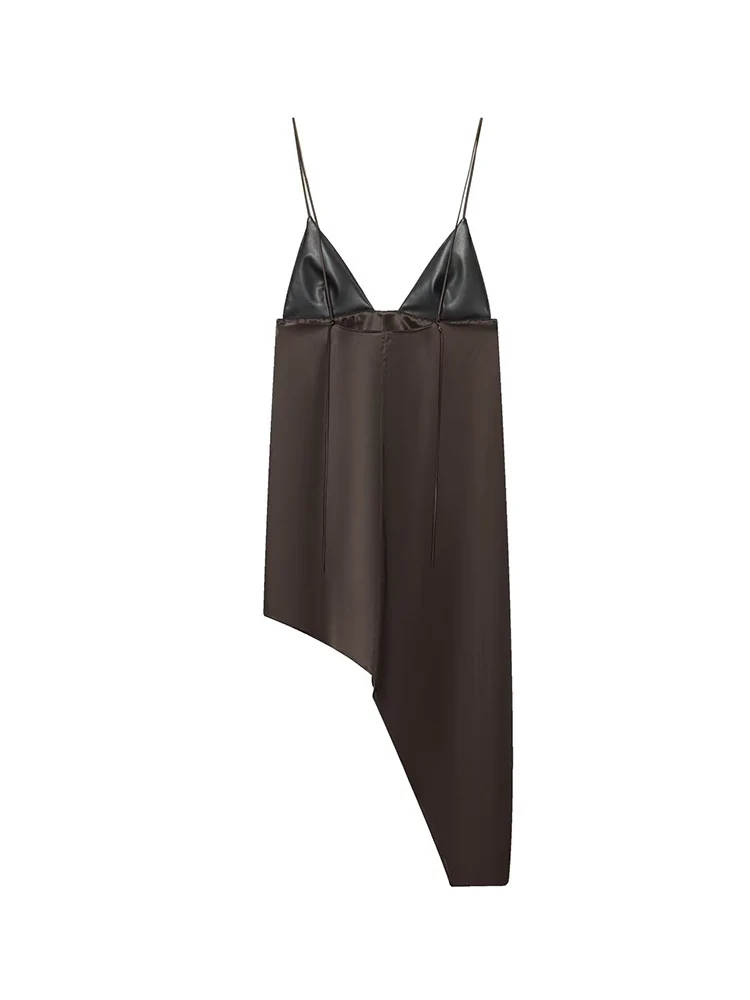 Women's Casual Sling Top Fashion Asymmetrical Slim Fit Deep V Neck Sleeveless Strap Tops Lady Irregular Patchwork Streetwear