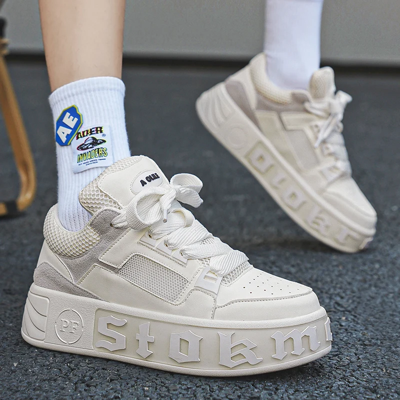 Sneakers Casual Men Designer White Shoes Fashion Microfiber