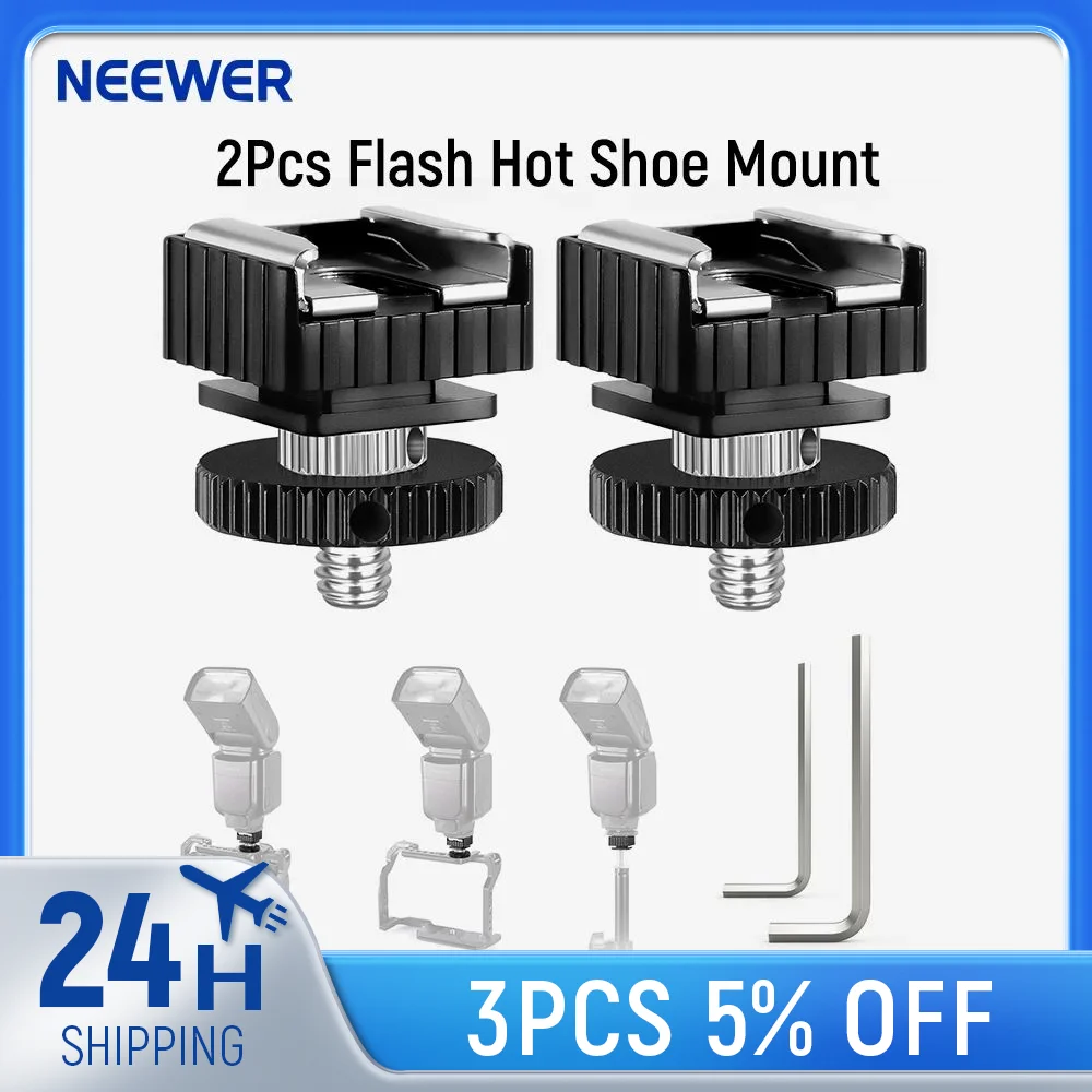 Neewer 2PCS Flash Hot Shoe Mount Adapter to 1/4” Thread Hole For Canon Nikon Pentax Flash 1/4” to 1/4” Male Tripod Screw Adapter