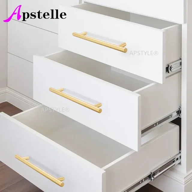 Apstelle สีดํา Golden ตู้จับแปรงสแตนเลสสตีลตู้ประตู KNOB เฟอร์นิเจอร์ลิ้นชักดึงบาร์ Handle 6