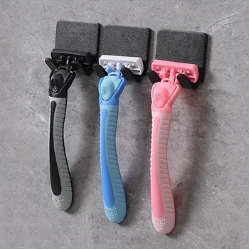 กาวมีดโกนติดผนังห้องน้ําสําหรับฝักบัว Hook Rack Gillette เครื่องโกนหนวดโกนหนวดผู้ถือตะขอพลาสติกสีดํา 1
