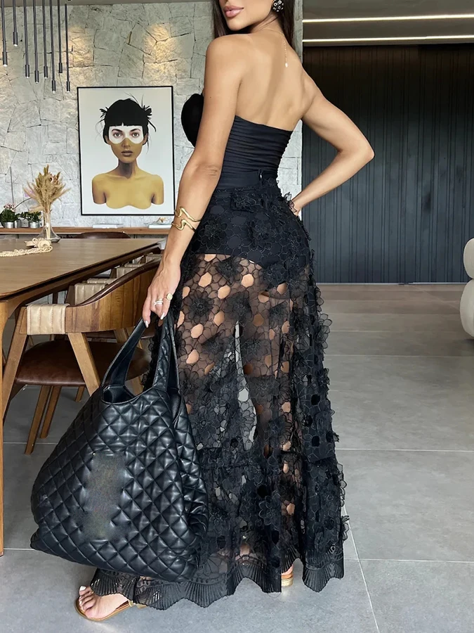 Solid Color 3D Flower Decoration Design Sense Bikini Formal Dress With Three-Dimensional Flower Embellishments Luxurious Skirt