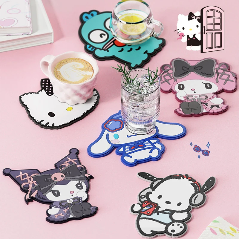 

Sanrio подставка с персонажами мультфильма силиконовый нескользящий изоляционный коврик My Melody Kuromi Kt, коврик для чашки, держатель для горячих напитков, милый домашний аксессуар для стола