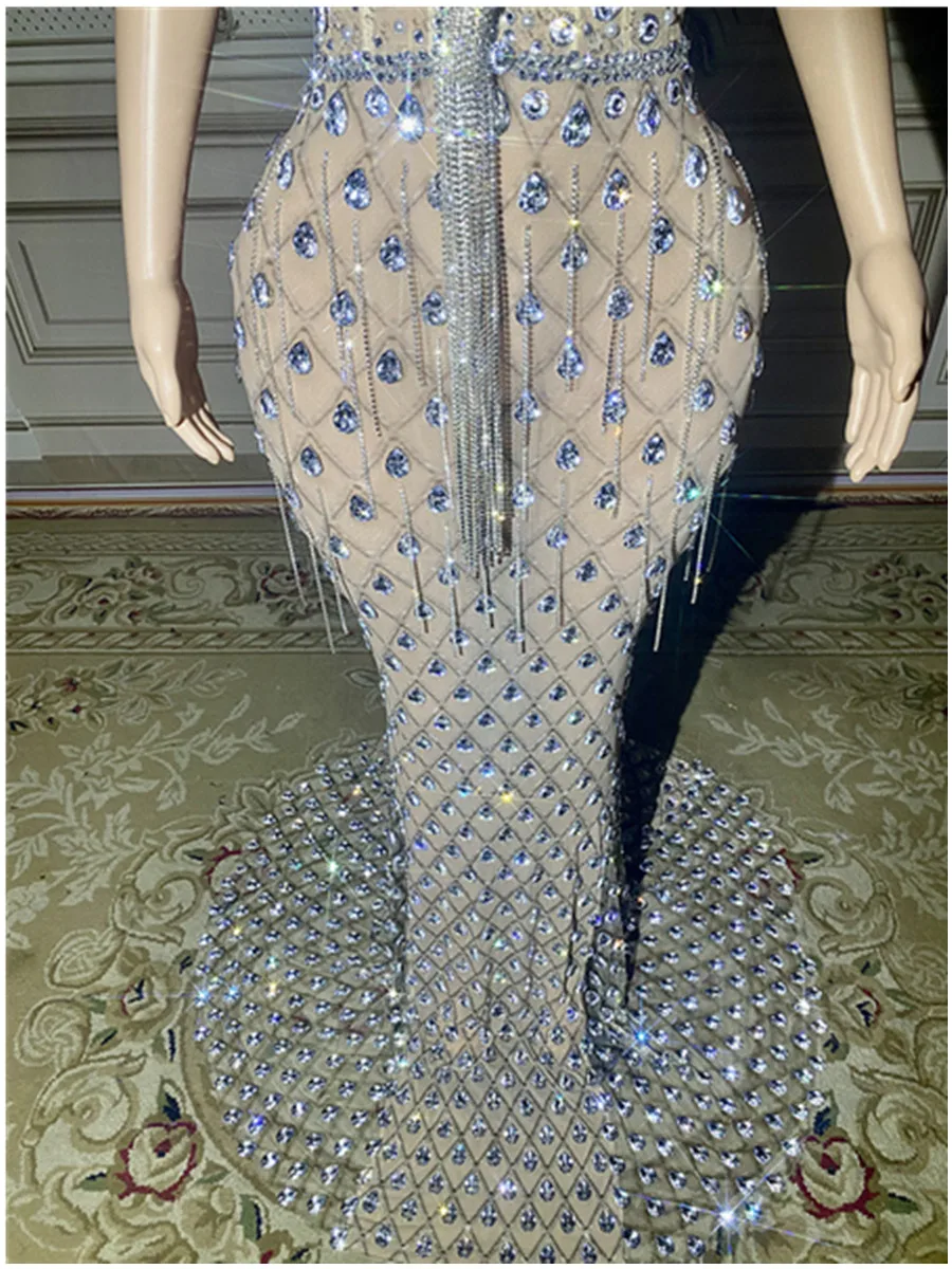 Charming Bright Crystal Dress Sexy Luxury Beaded Rhinestone Tulle Evening Dress Prom Party Dress Noble Wedding Wedding Dress 6