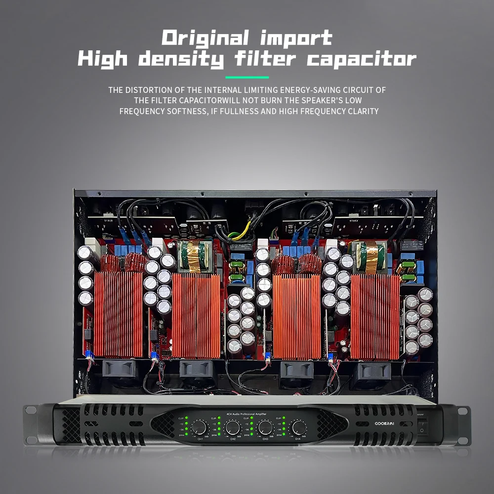 1U 4 Channel 4*2000W Digital Power Amplifier Stereo Sound System Pro Audio Class D For Stage DJ