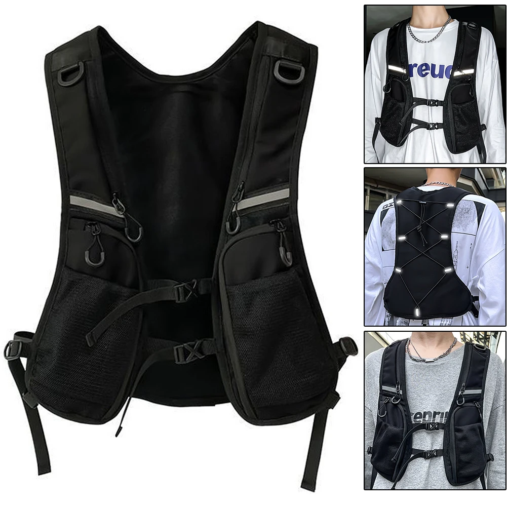 Functional Tactical Vest Reflective Storage Phone Bag with Pocket & Extra Storage Chest Bag Backpack Vest for Cycling Running 2
