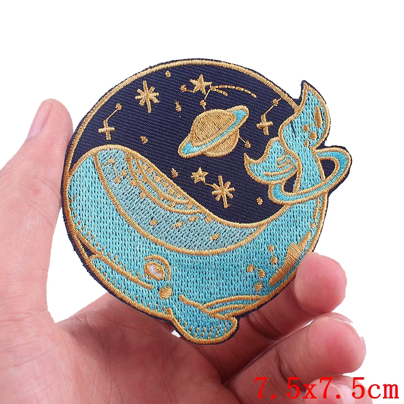 Sun Moon Wave Van Gogh Aufnäher für Kleidung, Ozean-Delfin, niedlicher Glücksfisch, zum Aufbügeln, Outdoor-Stickerei-Aufnäher auf Kleidung – Detail 35
