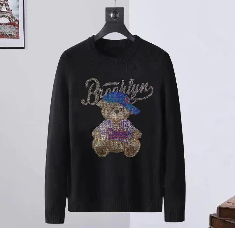 

Winter Designer Rhinestone sweaters Casual Slim Solid Men for holiday asian size S-3XL