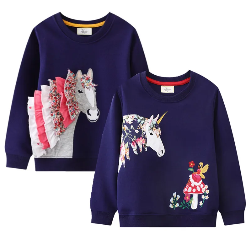 

Unicorn Horse Applique Girls Sweatshirts Toddler Clothing Hooded Tops Autumn Spring Costume