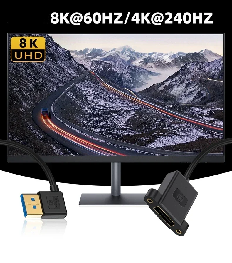 0.3M Angle DisplayPort 1.4 Extension Cable - 8K60Hz/4K144Hz Thin Cord