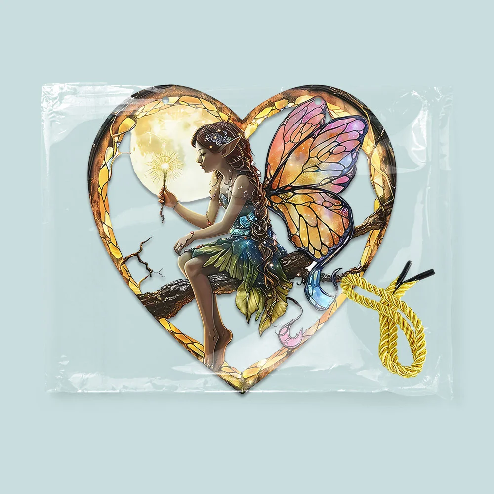Fairy Angel Colorful Art Flower Suncatcher Stained Window Hanging Heart Shape Acrylic Pendant For Home Garden Yard Decoration 5