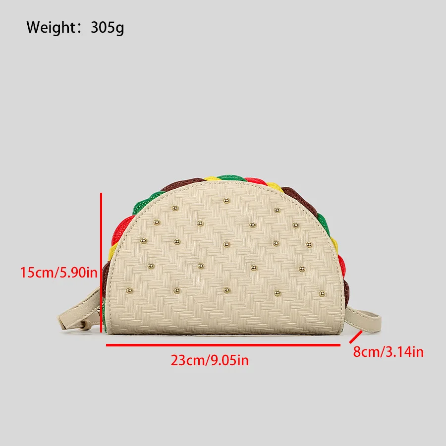 Creative Half Round Hamburger Design Clucth Bag for Women Fashion Rivet Luxury Pu Leather Shoulder Crossbody Bags Funny Purses
