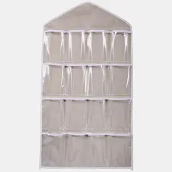 Compact Hanging Organizer with Clear Pockets for Socks, Bras, and Underwear Storage (Beige)