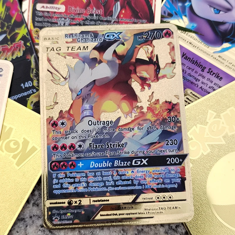 4Pcs Metal Pokemon Cards 2022 Vmax EX Game Lucario Arceus Gengar Charizard  Pikachu Mewtwo Pokémon Shiny Letters Iron Christmas