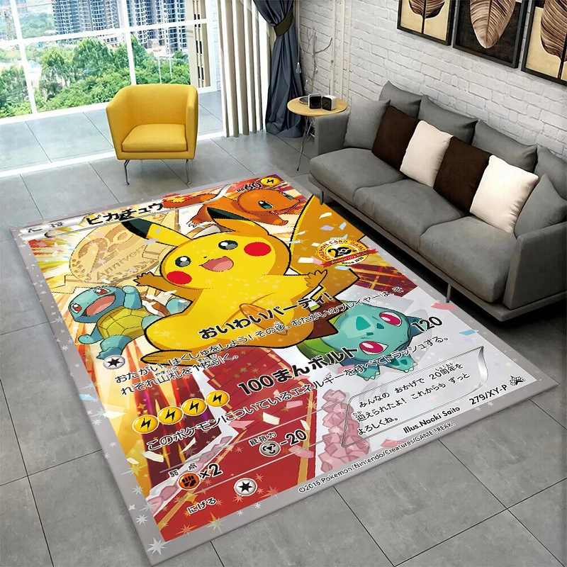 Pikachu Rectangle Rug Cute Pokemon Pikachu Cartoon Carpet Rug for Playroom Bedroom Living ...