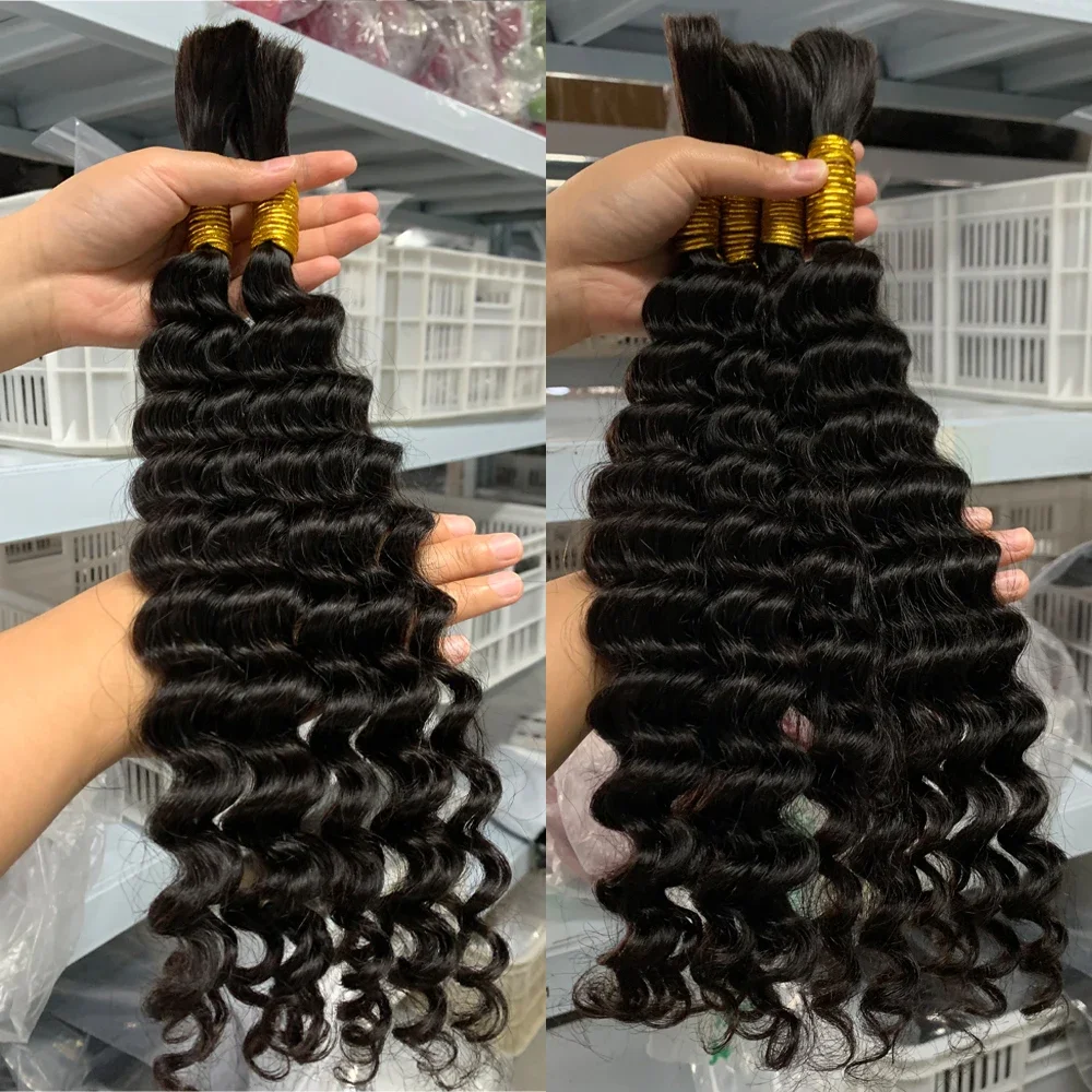 Deep Wave Bulk Human Hair for Braiding Remy Hair Unprocessed Curly Human hair No Weft Bundles 100g 1Pack/2 Bundles