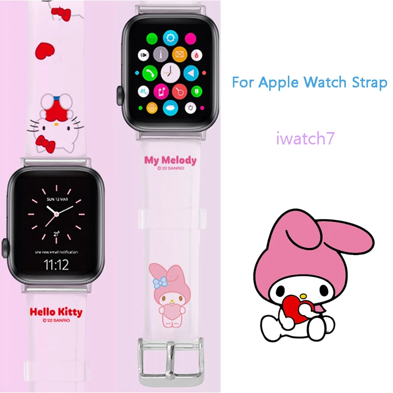 

Kawaii Kt Cat My Melody Kuromi Cinnamoroll Apple Watch 7 ремешок аниме мультфильм Высокое качество Корея Instagram браслет зимние подарки для ребенка