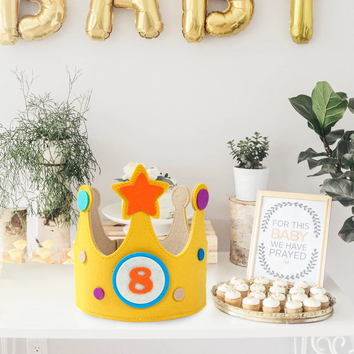 Yellow Felt Crown Birthday Hat Happy 1st-9th Birthday Party Decoration Kids Girl Boy 0-9 Year Old Party Hat Spplies