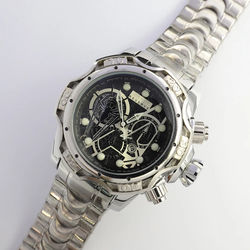 

Silver Original Creative Undefeated Reserve Skeleton Dial Watches Men Invincible Full Steel Invicto Date Watch Relogio Masculino