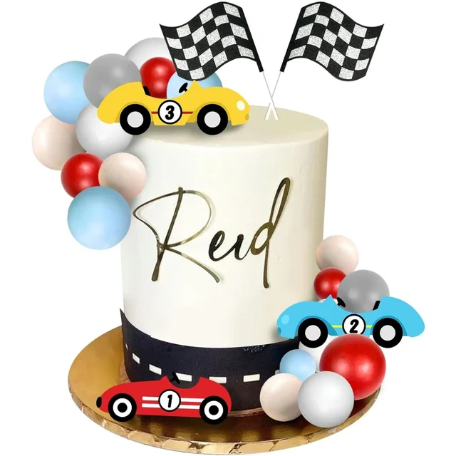 Vintage Race Car Cake Topper - Checkered Flag Birthday Decoration For Racing Theme Party - View #7