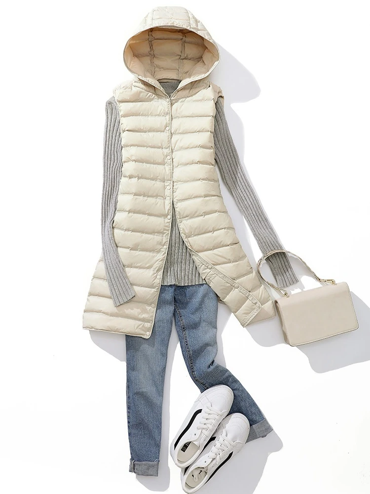 

NewBang Women's Long Vest Ultra Light Down Sleeveless With Hooded Matte Fabric Women's Down Coat Vests No Sewing Jacket