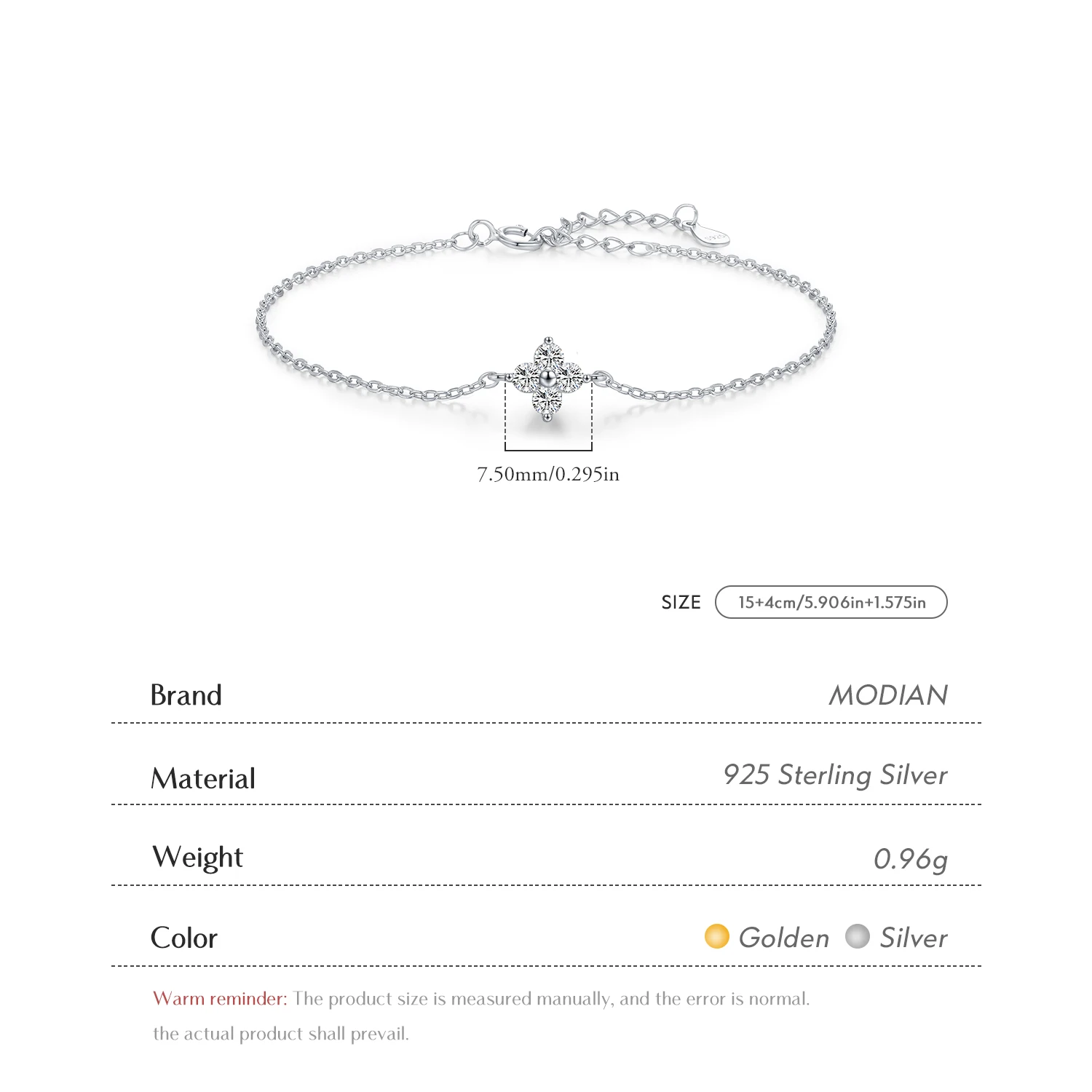 MODIAN 925 Sterling Silver Stackable Four Leaf Clover CZ