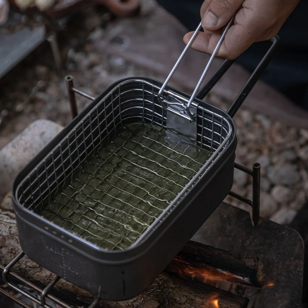 304 Stainless Steel Fried Net Basket Folding Portable Picnic Lunch Box Easy To Clean Multifunctional Frying Basket