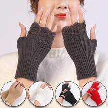 

Unisex Half Finger Gloves Winter Soft Warm Wool Knitted Arm Gloves Arm Crochet Knitting Hollow Heart Mitten Fingerless Gloves