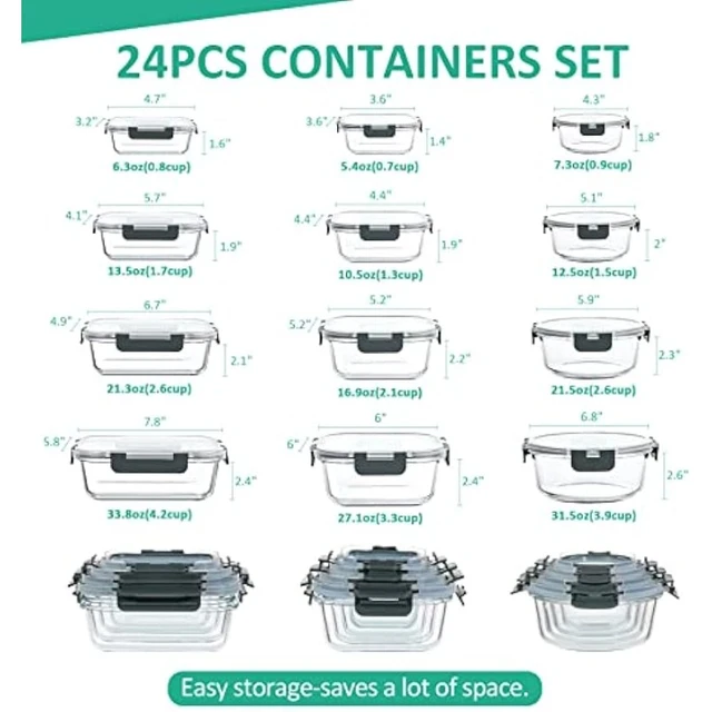 24-Piece Glass Food Storage Stackable Glass Meal-prep Containers