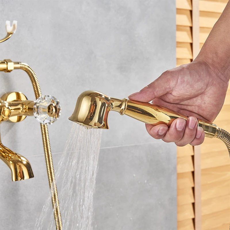 Telephone Style Golden Waterfall Bathtub Faucet Bathroom Brass Bath Faucets Waterfall Rotatb Spout Hot&Cold water Shower tap set 3