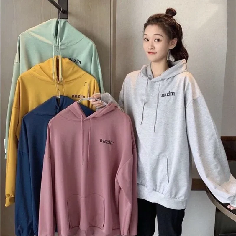 Causal Sweatshirts Women Hoodies Korean Hooded Shirt for Women Loose Pink Hoodies Women Green Sweatshirt Large Size Pullovers sweatshirts leopard steer skull bleached sweatshirt in multicolor size l m