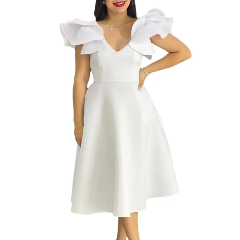 

Платье Африканское летнее средней длины с коротким рукавом и V-образным вырезом