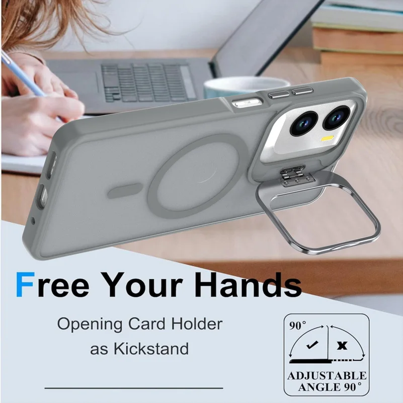 Matte Semi-Transparent Lens Bracket Case with Magnetic Ring and Wireless Charging Feature