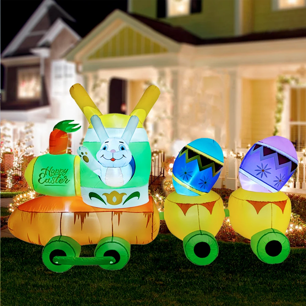 

Inflatables Train Easter Outdoor Decorations LED Lighted Inflatable Bunny Carrot Train for Holiday Party Garden Lawn Yard Decor