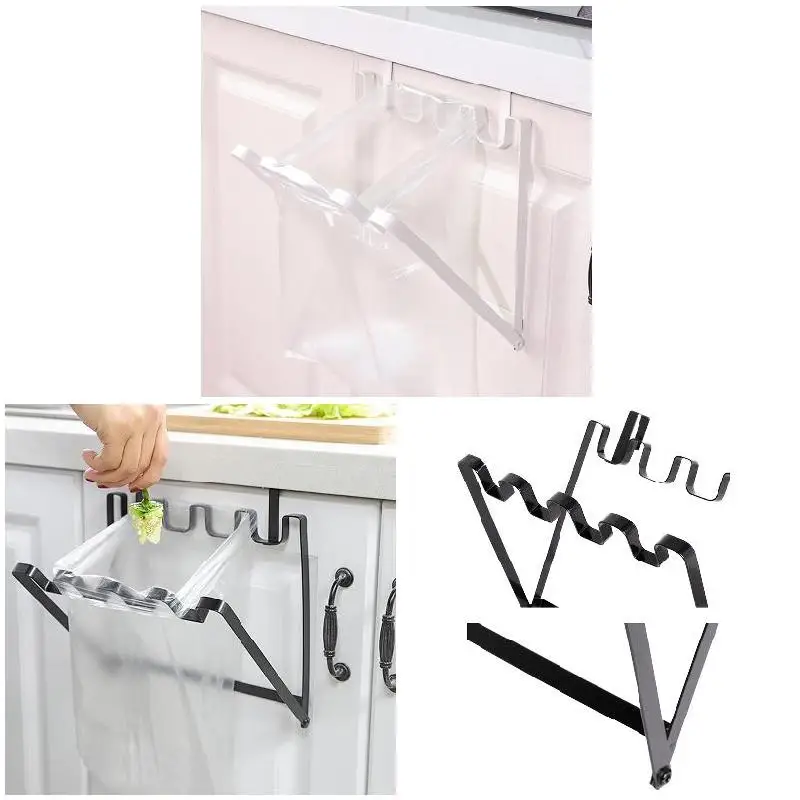 Multi-function Iron Art Cupboard Door Type Folding Kitchen Garbage Bag Hanger Storage Rack Lron Frame