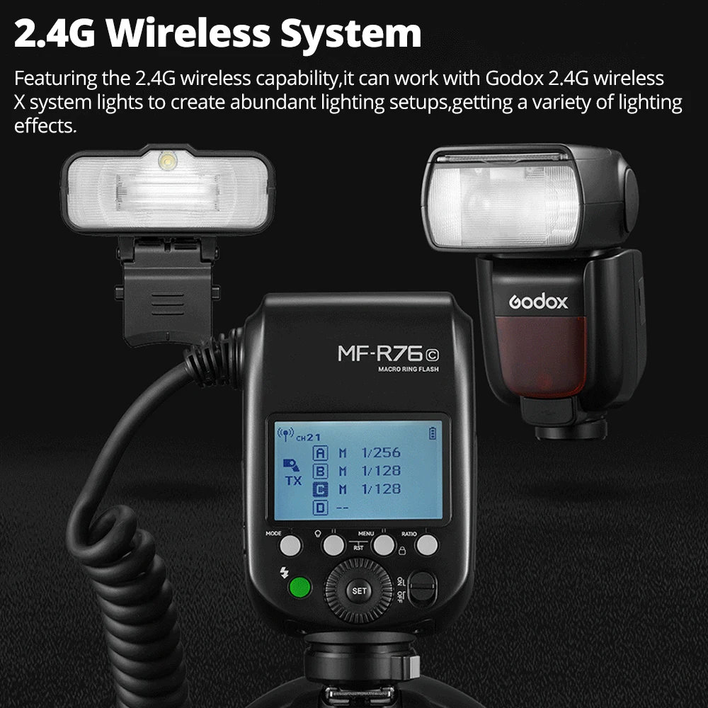 Godox MF-R76C MF-R76N MF-R76S TTL HSS 2.4G Wireless Macro LED Ring Light Speedlite Flash Light Canon Nikon Sony Camera