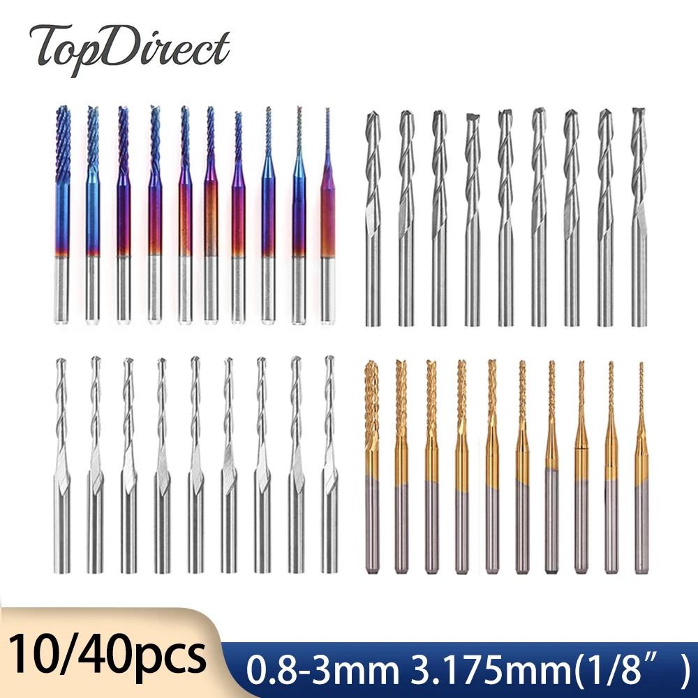 

TopDirect CNC Woodworking Tools Titanium Coat End Mill 3.175mm Nano Blue Coat Milling Cutter Wood Engraving Bits for 1610 3018