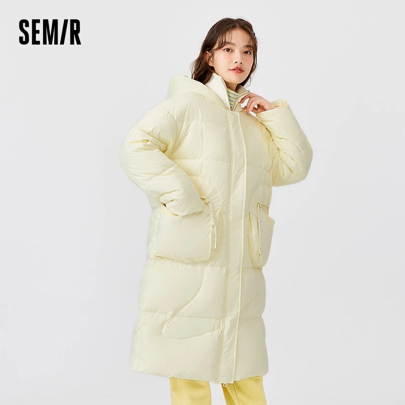 

Semir Down Jacket Women Long White Duck Down 2023 Winter New Loose Scarf Hooded Warm Thick Down Jacket
