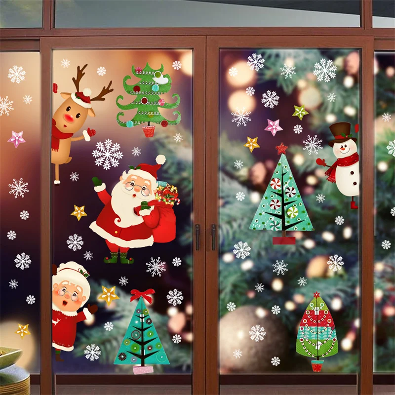  LONGTEN Christmas Windows Static Stickers Clings Santa Claus  Snowman Deer Snowflake Removable Vinyl Christmas Tree DIY Window Door Mural  Decal Sticker for Showcase A : Home & Kitchen